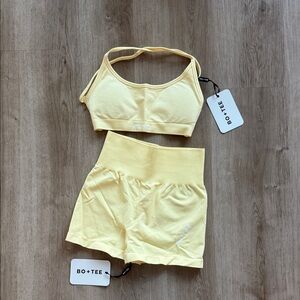 BO+TEE Yellow Sports Bra and Shorts Set